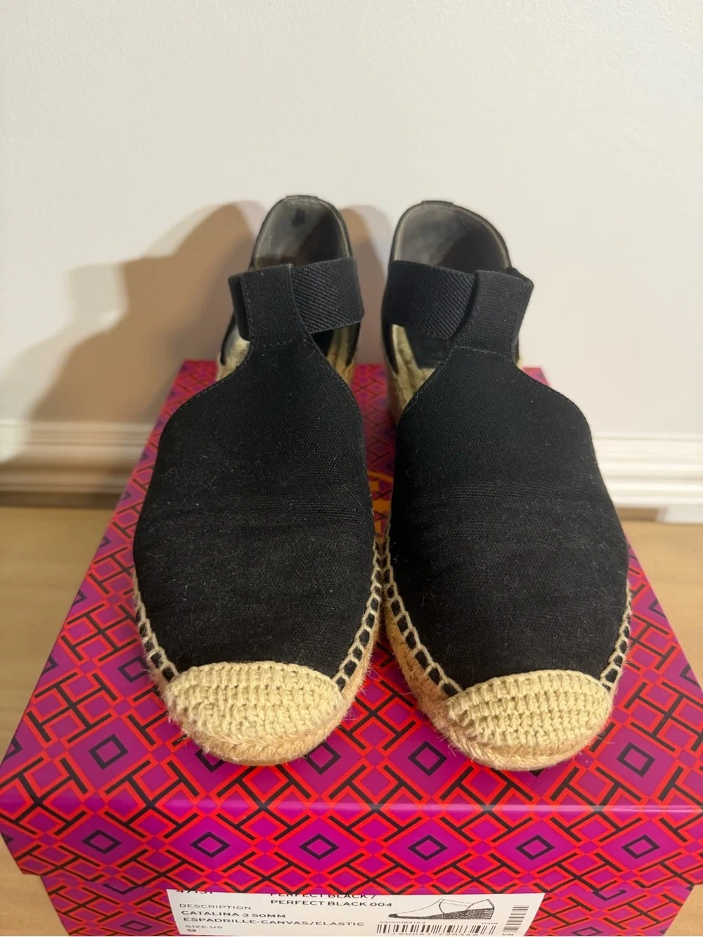 Tory Burch Catalina Espadrille Wedge Sandals; black; size 9; very good condition